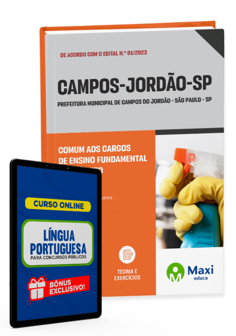 - Apostila Prefeitura de Campos do Jordão - SP - 2023 Comum aos Cargos de Ensino Fundamental Incompleto: Agente de Limpeza Pública, Auxiliar de Serviços Gerais, Calceteiro, Carpinteiro, Coveiro, Eletricista, Encanador, Pedreiro e Pintor